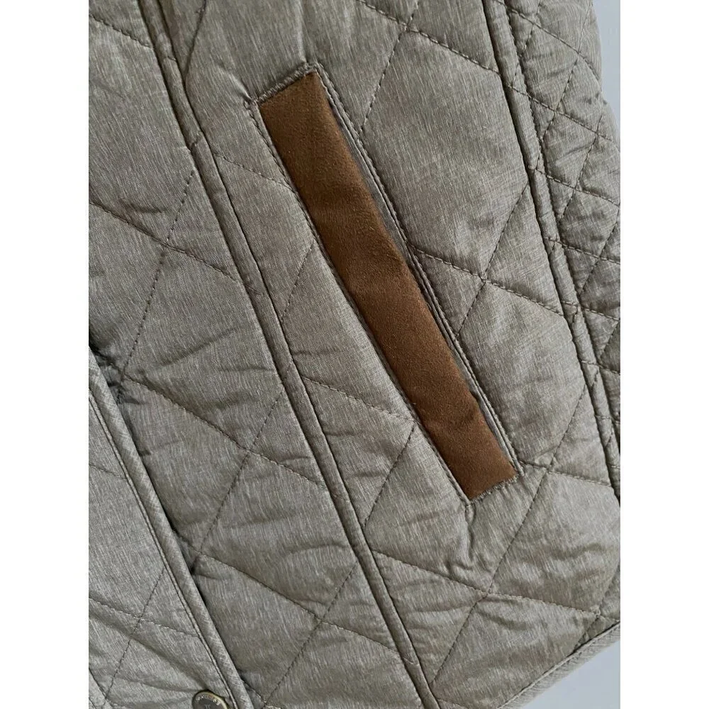 Lucchese Quilted Vest Size Small Green Brown Polyester Micro Suede Zipper Button - Picture 3 of 16